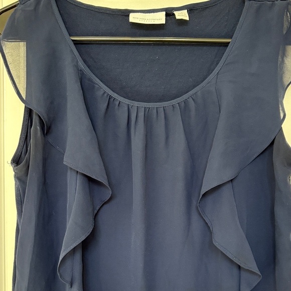New York & Company Tops - New York & Company Navy Ruffle Blouse